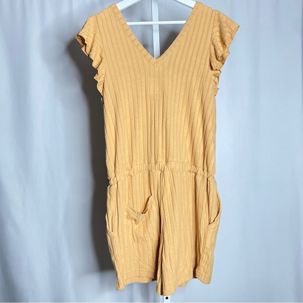 Chaser Yellow Ribbed Ruffle Sleeve Romper — S - Picture 5 of 5